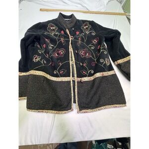 White Stag Red Black Floral Tapestry Blazer Mandarin Collar Toggle Button Medium